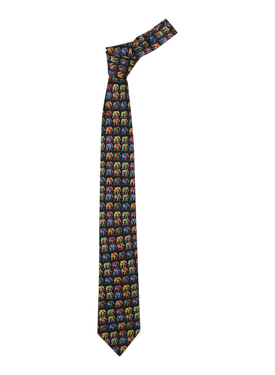 Chokore Black & Multi-coloured Elephants Silk Tie - Wildlife Collection