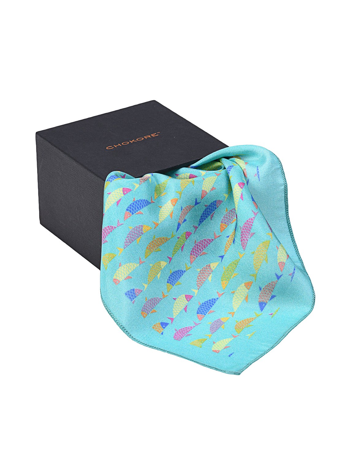 Chokore Multi-coloured Fishes Silk Pocket Square from the Wildlife range
