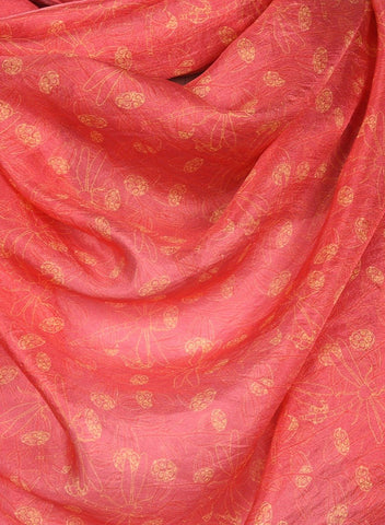 Printed Red & Orange Silk Stole for Women - Printed Red & Orange Silk Stole for Women