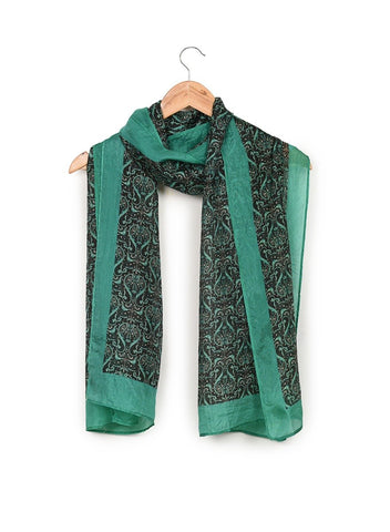 Printed Black & Sea Green Silk Stole for Women - Printed Black & Sea Green Silk Stole for Women