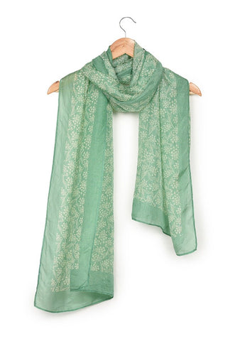 Printed Light Sea Green & Off White Silk Stole for Women - Printed Light Sea Green & Off White Silk Stole for Women