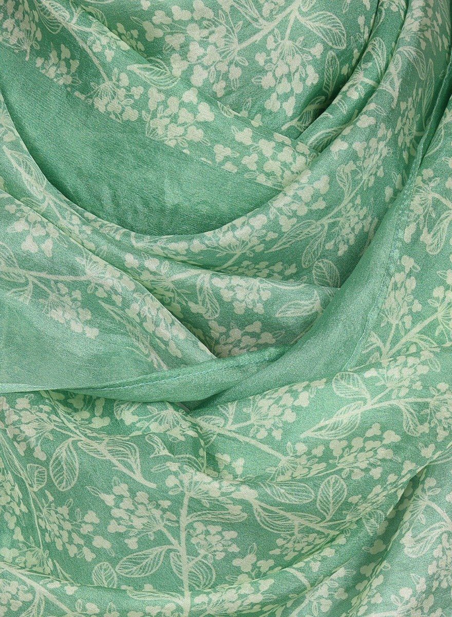 Printed Light Sea Green & Off White Silk Stole for Women