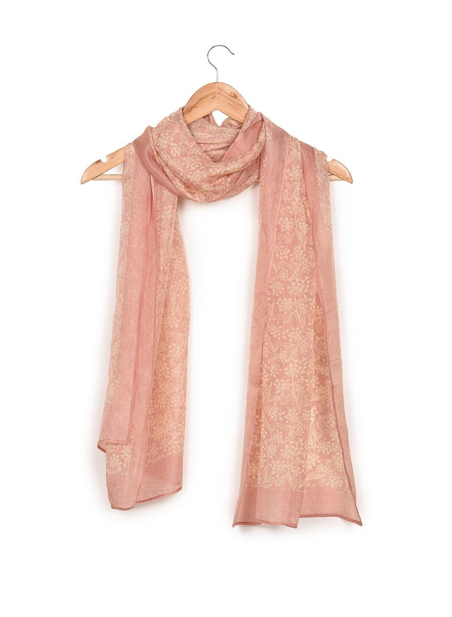 Printed Pink & Off White Silk Stole for Women
