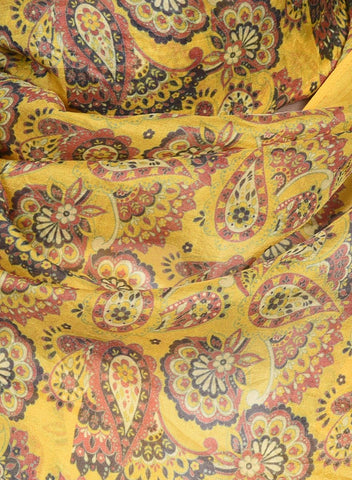 Printed Mustard Yellow & Rust Silk Stole for Women - Printed Mustard Yellow & Rust Silk Stole for Women