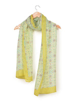 Chokore  Printed Off White, Sea Green & Lemon Green Silk Stole for Women