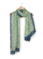 Chokore Printed Off White, Green and Blue Silk Stole for Women